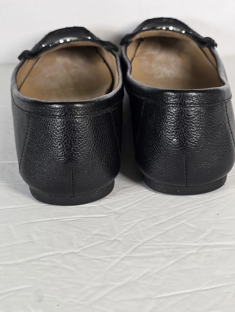Michael Kors Moc Black Leather Moccasin Loafers Silver Tone Hardware Size 8.5
